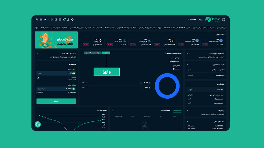 واریز ارز دیجیتال در صرافی او ام پی فینکس