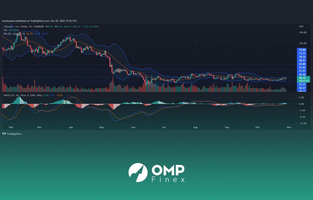 نمودار روزانه لایت کوین همراه با شاخص MACD