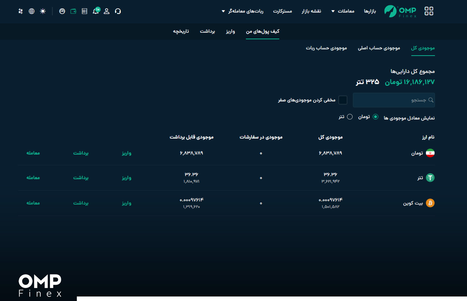 نگهداری بیتکوین در حساب او ام پی فینکس