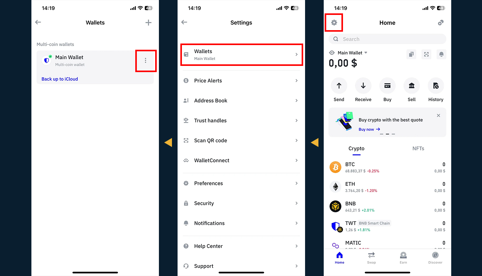 آموزش تصویری بازیابی کیف پول تراست ولت (Trust Wallet) صرافی او ام پی فینکس