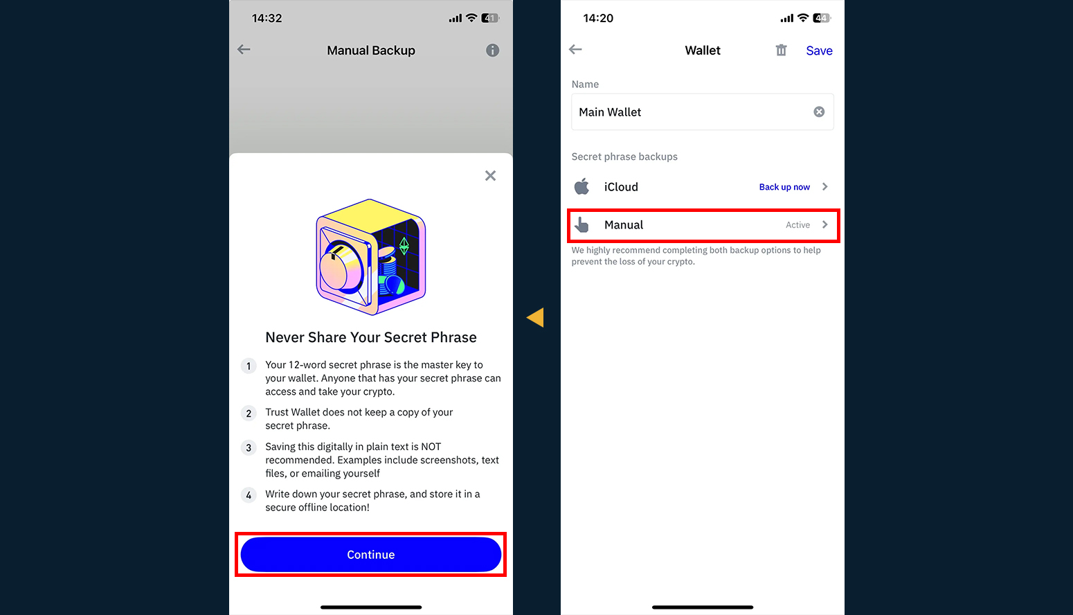 آموزش تصویری بازیابی کیف پول تراست ولت (Trust Wallet) صرافی او ام پی فینکس