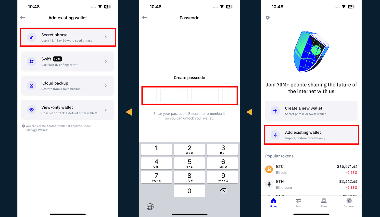آموزش تصویری بازیابی کیف پول تراست ولت (Trust Wallet) صرافی او ام پی فینکس
