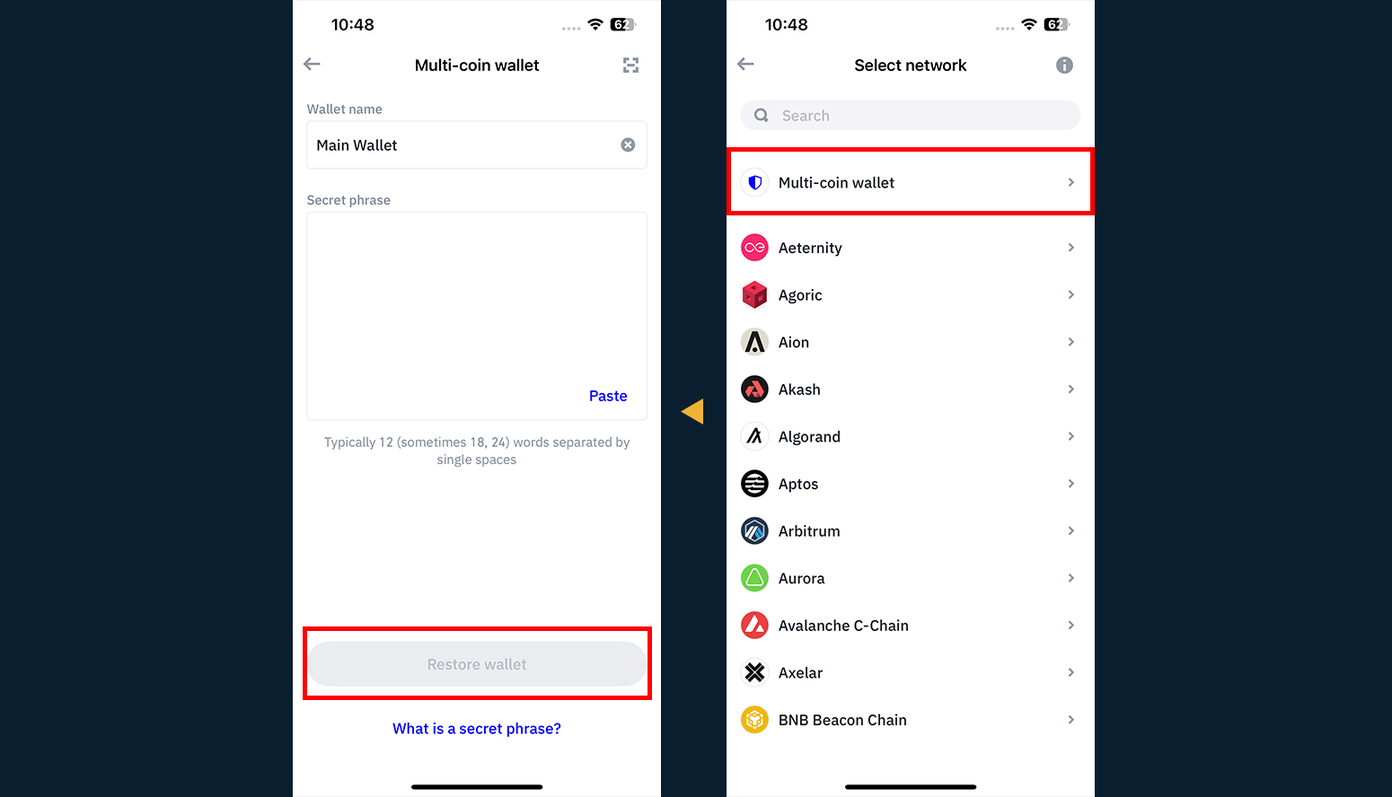 آموزش تصویری بازیابی کیف پول تراست ولت (Trust Wallet) صرافی او ام پی فینکس