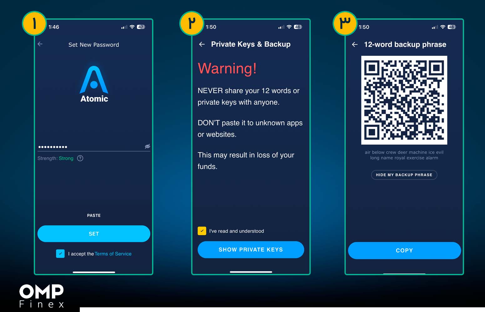 نحوه بازیابی کیف پول اتمیک والت (Atomic Wallet) صرافی او ام پی فینکس