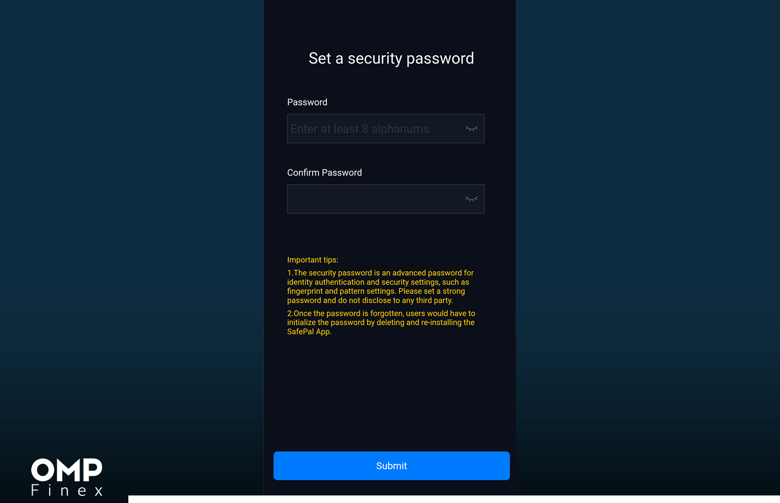 تنظیم رمز عبور امنیتی