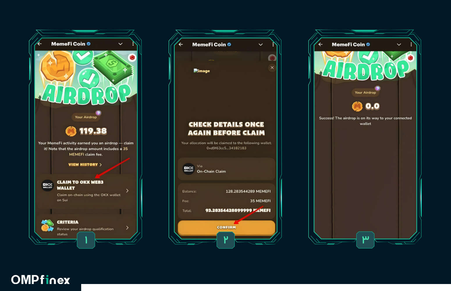 انتقال توکن از ایردراپ به کیف پول okx