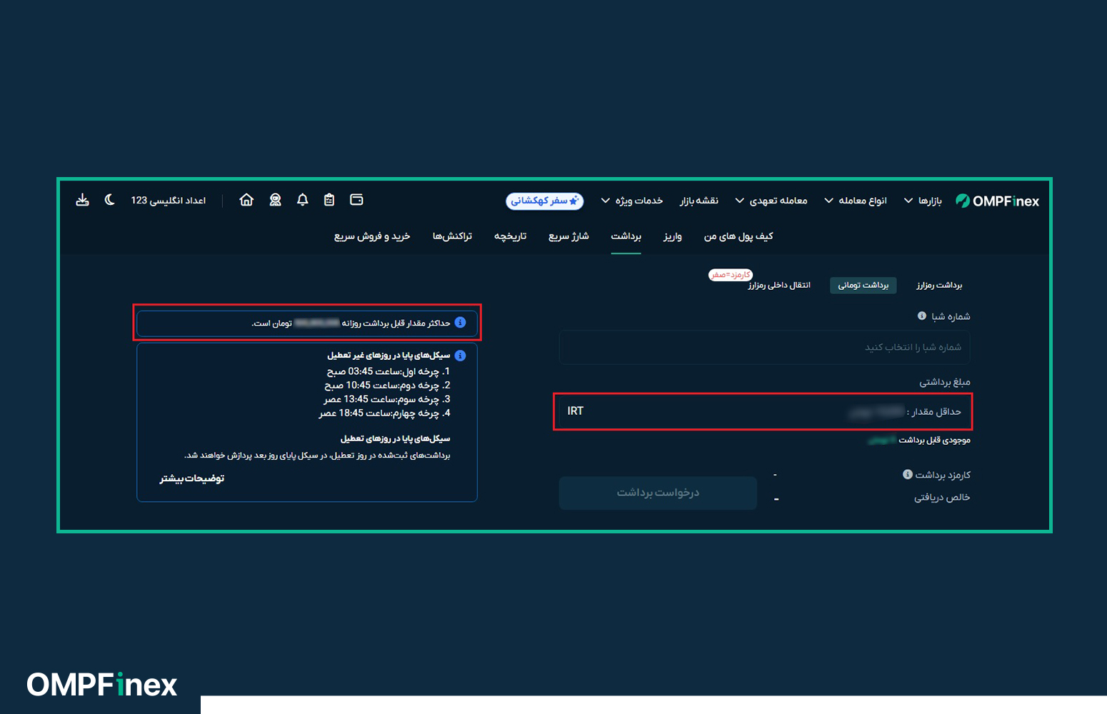 حداقل میزان برداشت تومانی در او ام پی فینکس